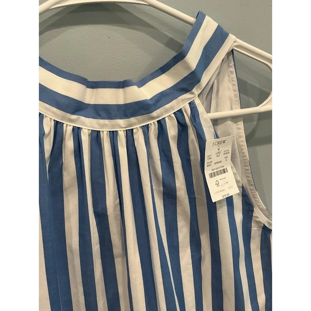 NEW J Crew Women Halter Bow Back Poplin Shift Dress Blue Stripe Beach Preppy 6